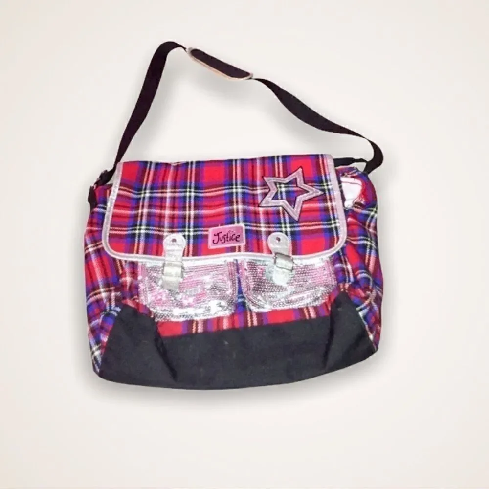 Justice Red Plaid Flannel Messenger Bag